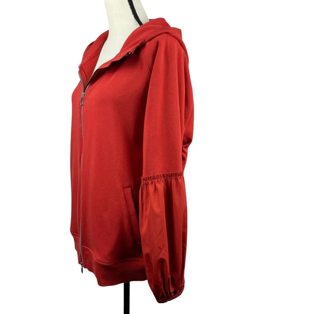 Athleta Women's On My Way‎ Triumph Hoodie Large Red Rust Zip‑Up Balloon Sleeve - Picture 6 of 13